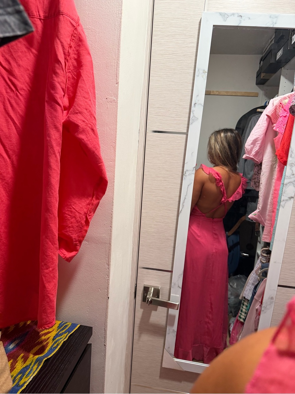 Lulus Pink Ruffled High-Low Midi Dress - Picture 2 of 2